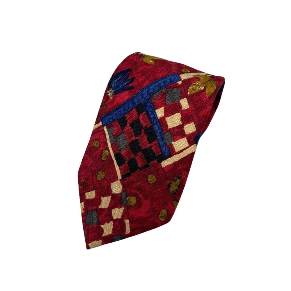 Roundtree & Yorke‎ All Silk Neck Tie Red Abstract Floral Hand Sewn 57.25"x 4"